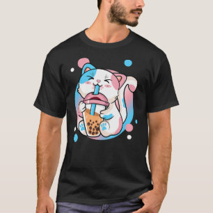 Funny Kawaii Transgender Bubble Tea Cat LGBT Ally T-Shirt