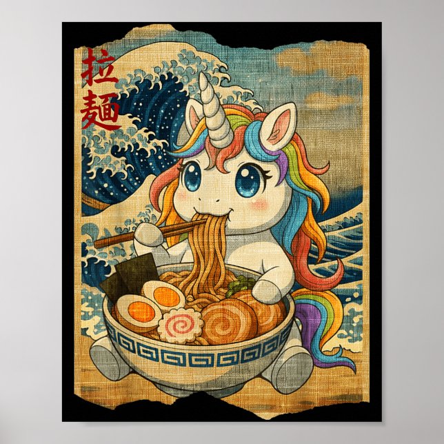 Funny Kawaii Unicorn Ramen Noodle Bowl Japanese Wa Poster (Front)