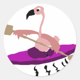 Funny Kayaking Flamingo Classic Round Sticker