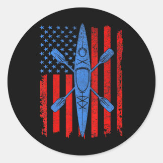 Funny Kayaking For Cool American Flag Kayak Classic Round Sticker
