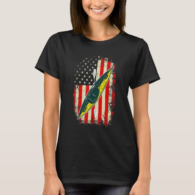 Funny Kayaking  For Men Women Cool American Flag K T-Shirt (Front)