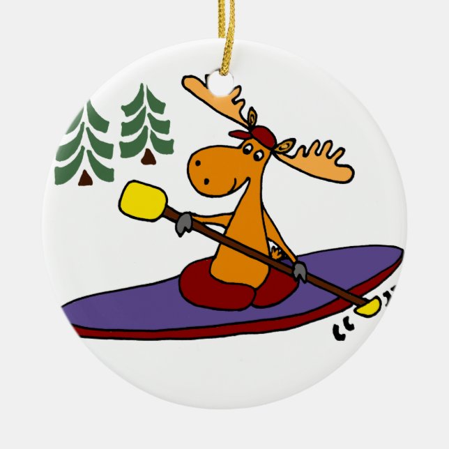 Funny Kayaking Moose Ceramic Ornament (Front)