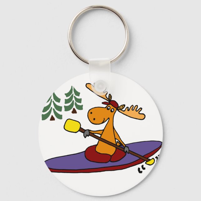 Funny Kayaking Moose Key Ring (Front)