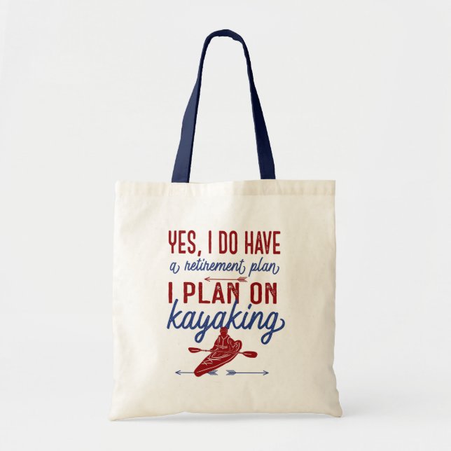 Funny Kayaking Retirement Plan Red and Blue Tote Bag (Front)