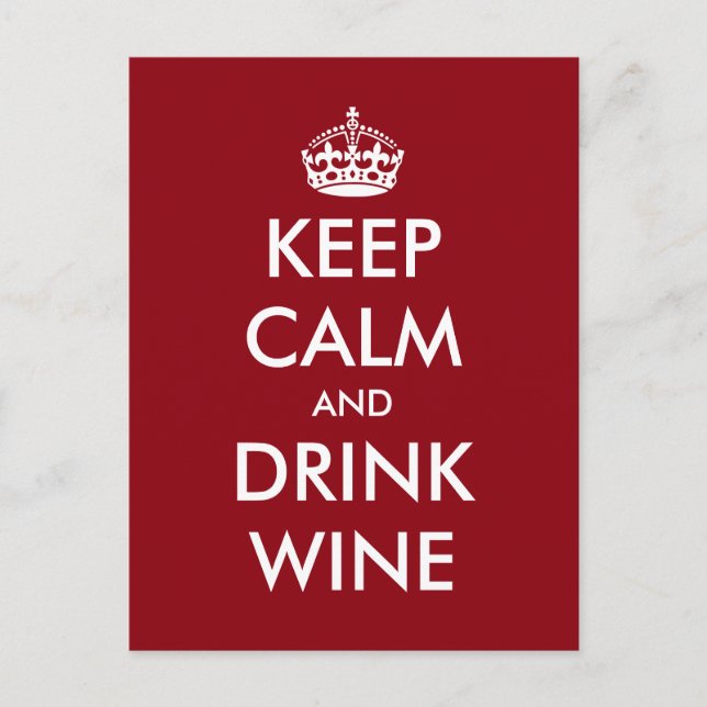 Funny Keep calm and drink wine postcards for party (Front)