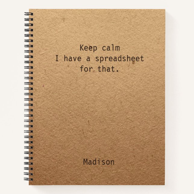 Funny Keep Calm Spreadsheet Personalised Office Notebook (Front)