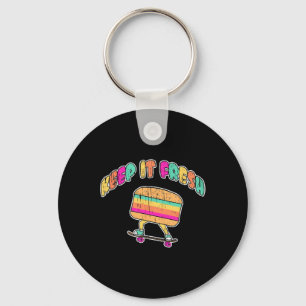 Funny Keep It Fresh Skateboard Burger Retro Vintag Key Ring