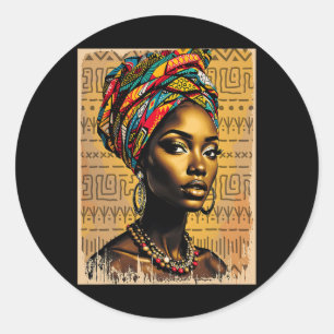 Funny Kente Cloth Head Wrap African American Women Classic Round Sticker