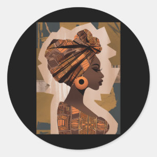 Funny Kente Cloth Head Wrap African American Women Classic Round Sticker