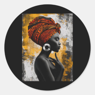 Funny Kente Cloth Head Wrap African American Women Classic Round Sticker