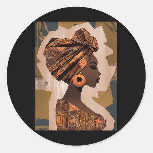 Funny Kente Cloth Head Wrap African American Women Classic Round Sticker