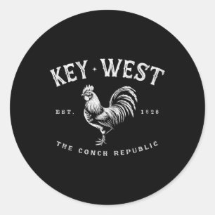 Funny Key West Rooster Chicken Sunrise Fishing Sur Classic Round Sticker