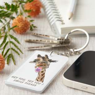 Funny Keychain with Playful Giraffe - Custom Text
