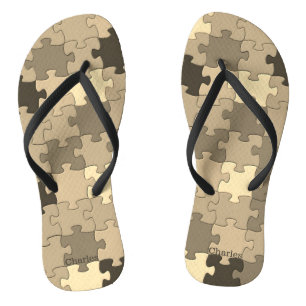 Funny Khaki Brown Puzzle Pattern Add Name or Text Thongs