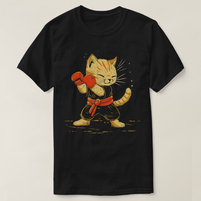 Funny Kickboxing Cat Player Women Men Kids  T-Shirt (Design Front)
