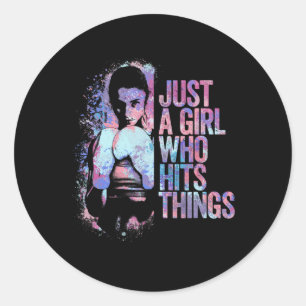 Funny Kickboxing Just A Girl Who Hits Things Thai Classic Round Sticker