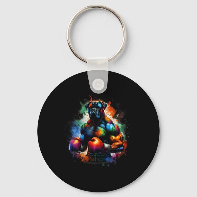 Funny Kickboxing Or Boxing Boxer Dog Paint Splash  Key Ring (Front)