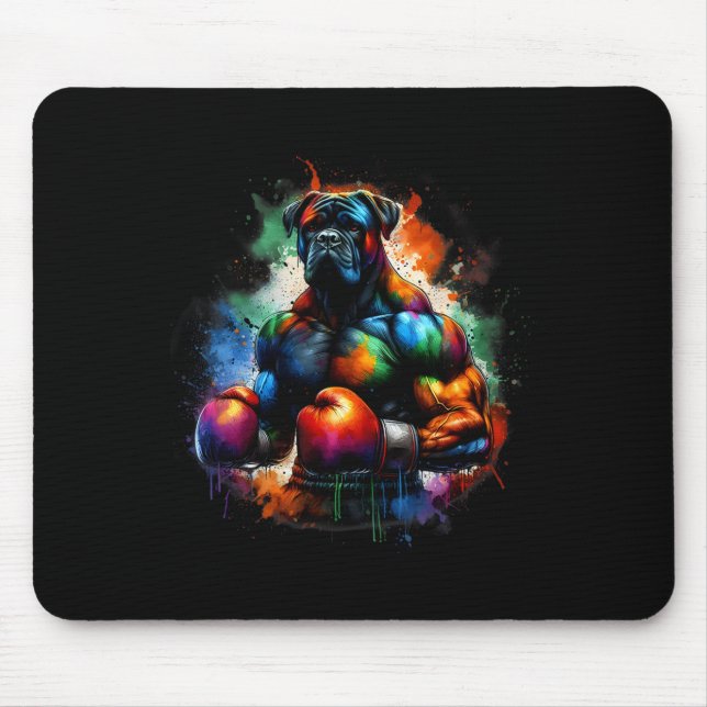 Funny Kickboxing Or Boxing Boxer Dog Paint Splash  Mouse Pad (Front)