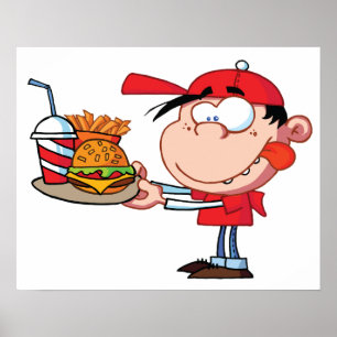 Funny Kid Fast Food Lover Burger, Fries and Drink  Poster