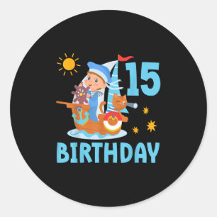 Funny Kids 15th Birthday Party Sailboat Sailing Bo Classic Round Sticker