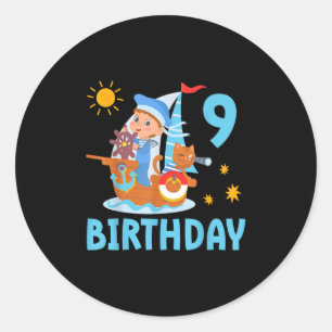 Funny Kids 9th Birthday Party Sailboat Sailing Boa Classic Round Sticker