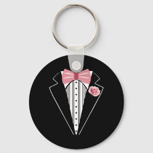 Funny Kids Adult Rose Bowtie Pink Boutonniere Key Ring