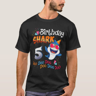 Funny Kids Baby Shark 5 Years Old 5Th Birthday Doo T-Shirt