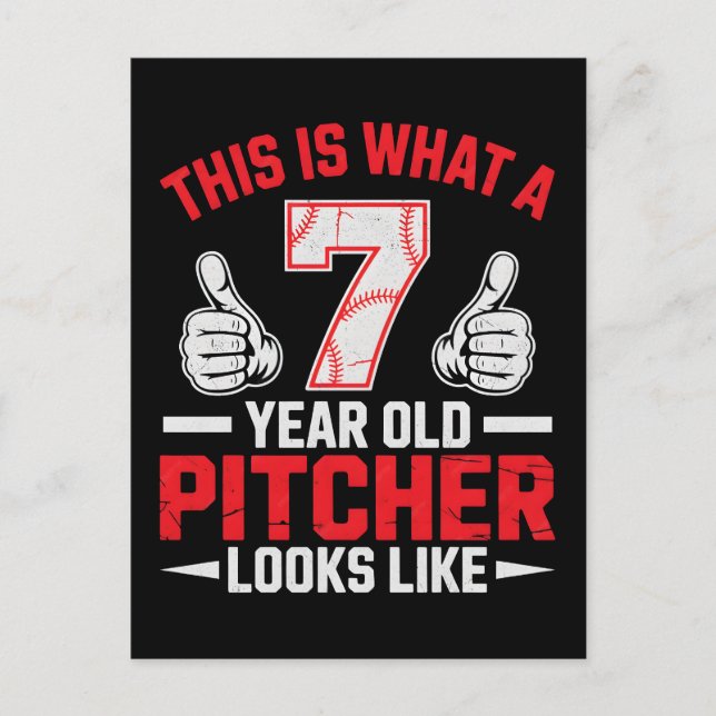 Funny kids baseball pitcher typography design holiday postcard (Front)
