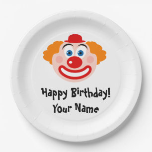 Funny kid's Birthday clown cartoon custom Paper Plate
