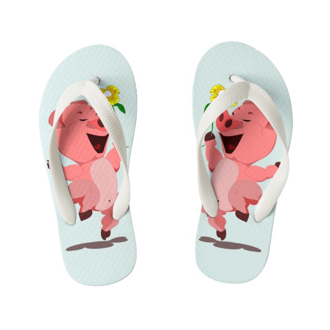 Funny Kid's Flip Flops with Happy Pig (Footbed)