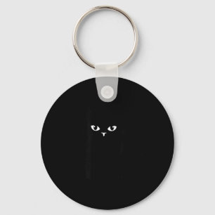 Funny Kids Halloween Black Cat Illustration Key Ring