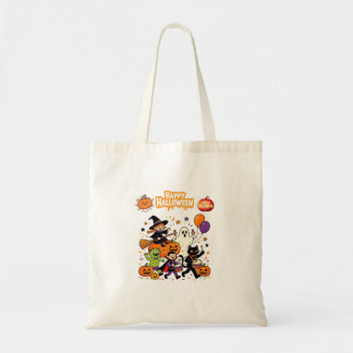 Funny Kids Halloween Costume Party with Pumpkins I Tote Bag