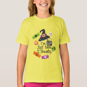 Funny Kids Halloween Just Here For The Treats T-Shirt