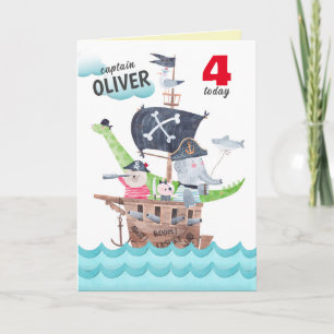 Funny Kids Pirate Animals Birthday Greeting Card