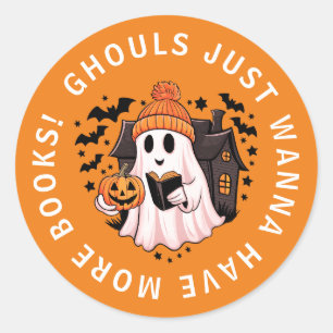 Funny Kids Pumpkin Ghost Book Lovers  Classic Round Sticker