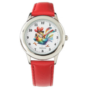 Funny kids rooster add name unisex watch