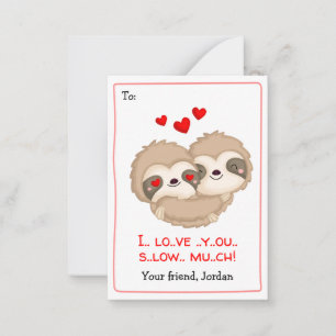 Funny Kids School Valentines (Sloth Hearts) Card