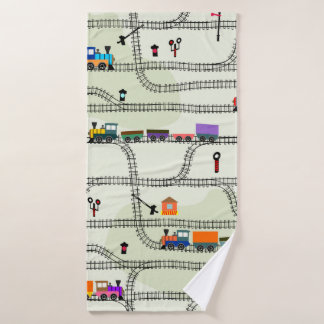 Funny kids seamless pattern railway with locomotiv bath towel