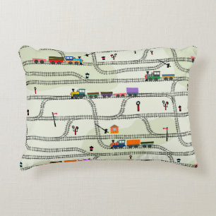 Funny kids seamless pattern railway with locomotiv decorative cushion