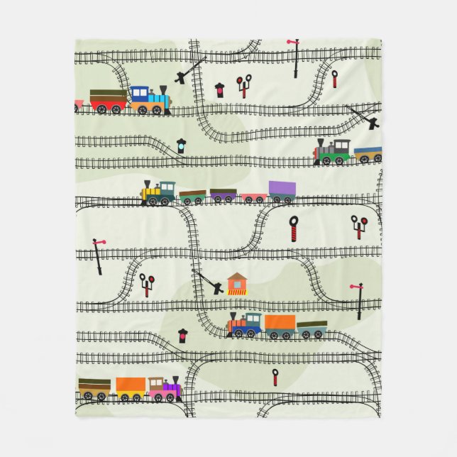 Funny kids seamless pattern railway with locomotiv fleece blanket (Front)