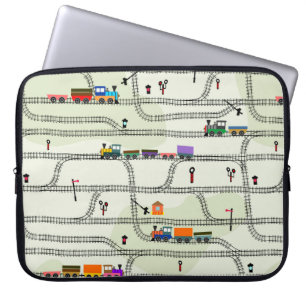 Funny kids seamless pattern railway with locomotiv laptop sleeve