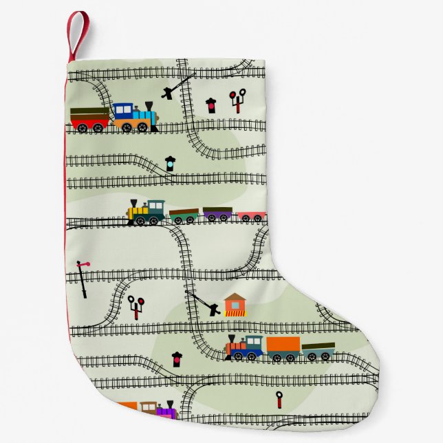 Funny kids seamless pattern railway with locomotiv small christmas stocking (Front)