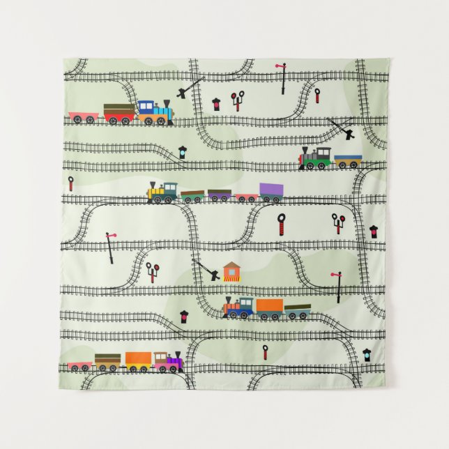 Funny kids seamless pattern railway with locomotiv tapestry (Front)