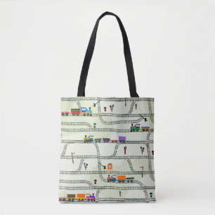 Funny kids seamless pattern railway with locomotiv tote bag