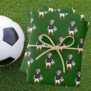 Funny Kids Soccer Player Photo Custom Green Wrapping Paper Sheet