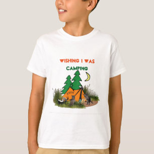 Funny Kids T-Shirt with Camp Tent and Racoon