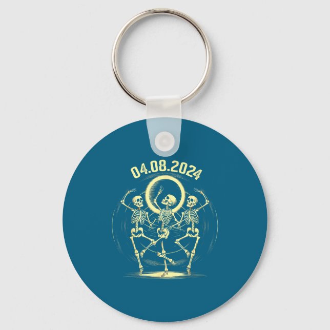Funny Kids Total Solar Eclipse Skeletons Dancing Key Ring (Front)
