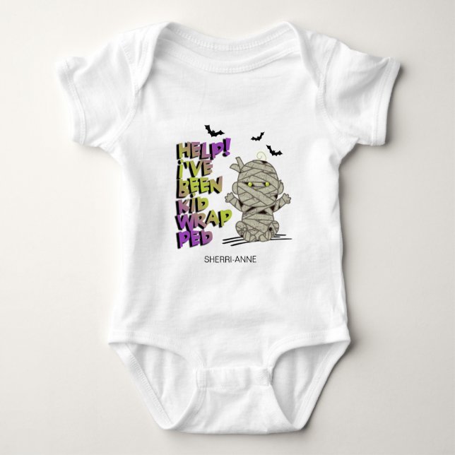 Funny Kidwrapped Mummy Baby Green ID683 Bodysuit (Front)