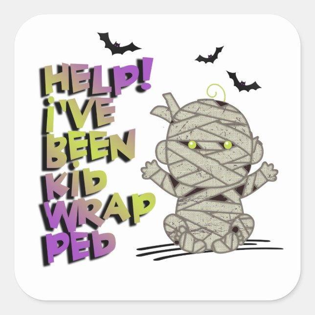 Funny Kidwrapped Mummy Baby Green/Purple ID683 Square Sticker (Front)