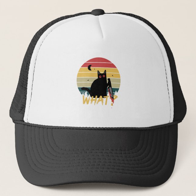 Funny Killer Cat "What?" Trucker Hat (Front)